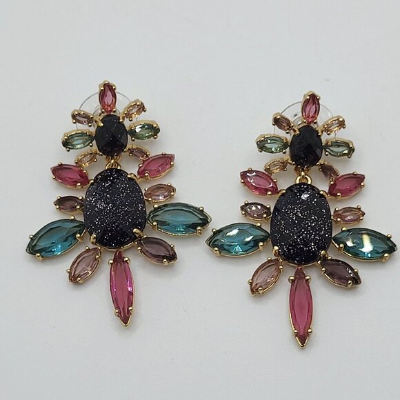KATE SPADE Rhinestone Statement Earrings Night Sky Double Drop  2" Signed - Picture 1 of 11
